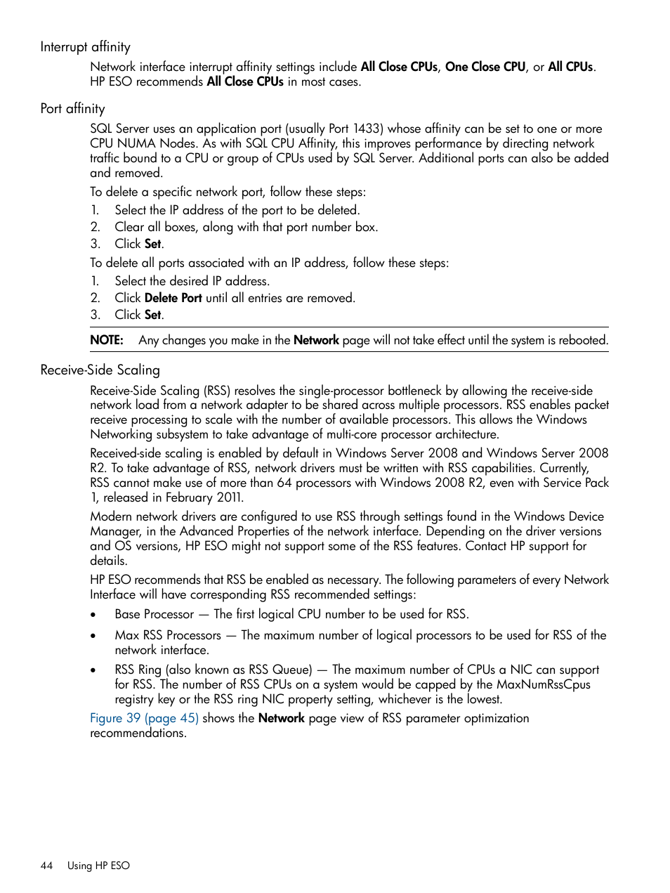 Interrupt affinity, Port affinity, Receive-side scaling | HP ProLiant DL980 G7 Server User Manual | Page 44 / 57