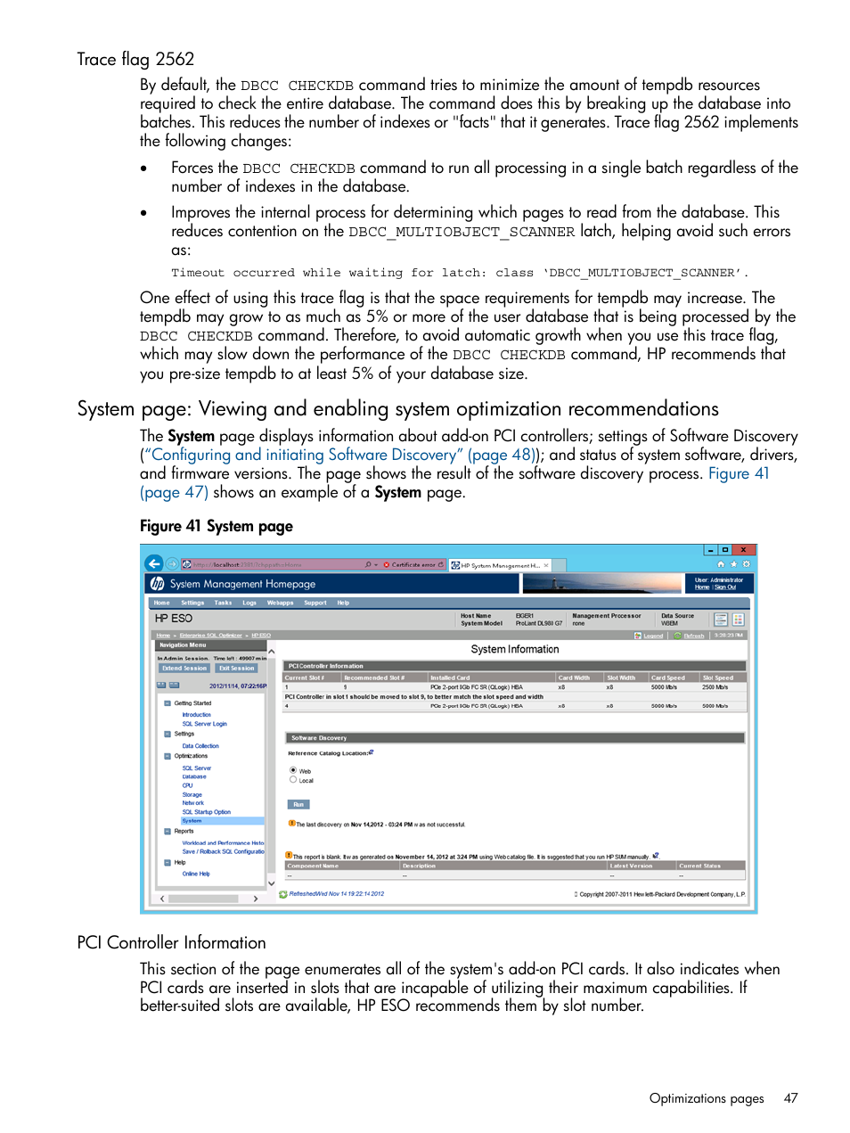 Trace flag 2562, Pci controller information | HP ProLiant DL980 G7 Server User Manual | Page 47 / 57