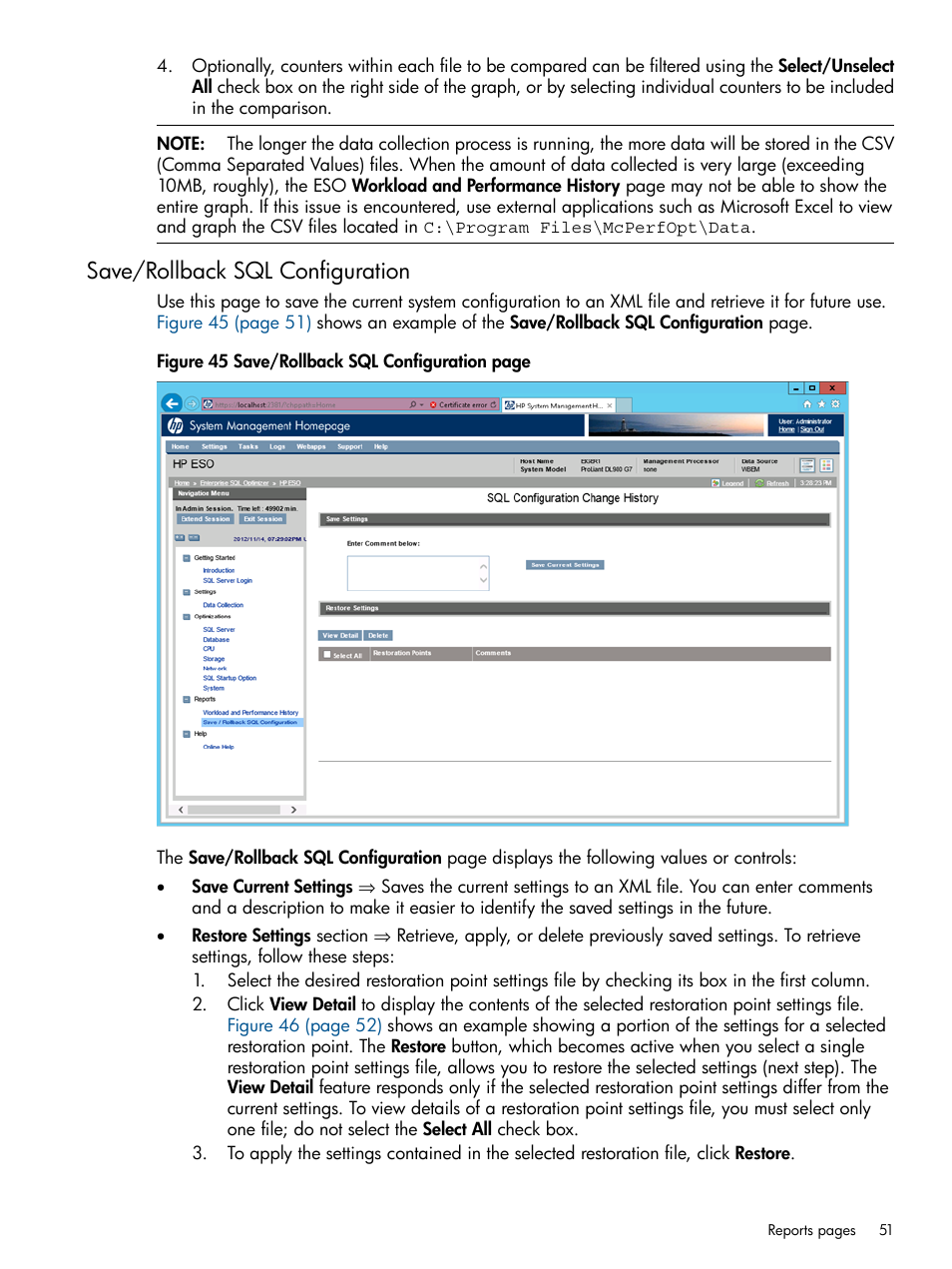 Save/rollback sql configuration | HP ProLiant DL980 G7 Server User Manual | Page 51 / 57