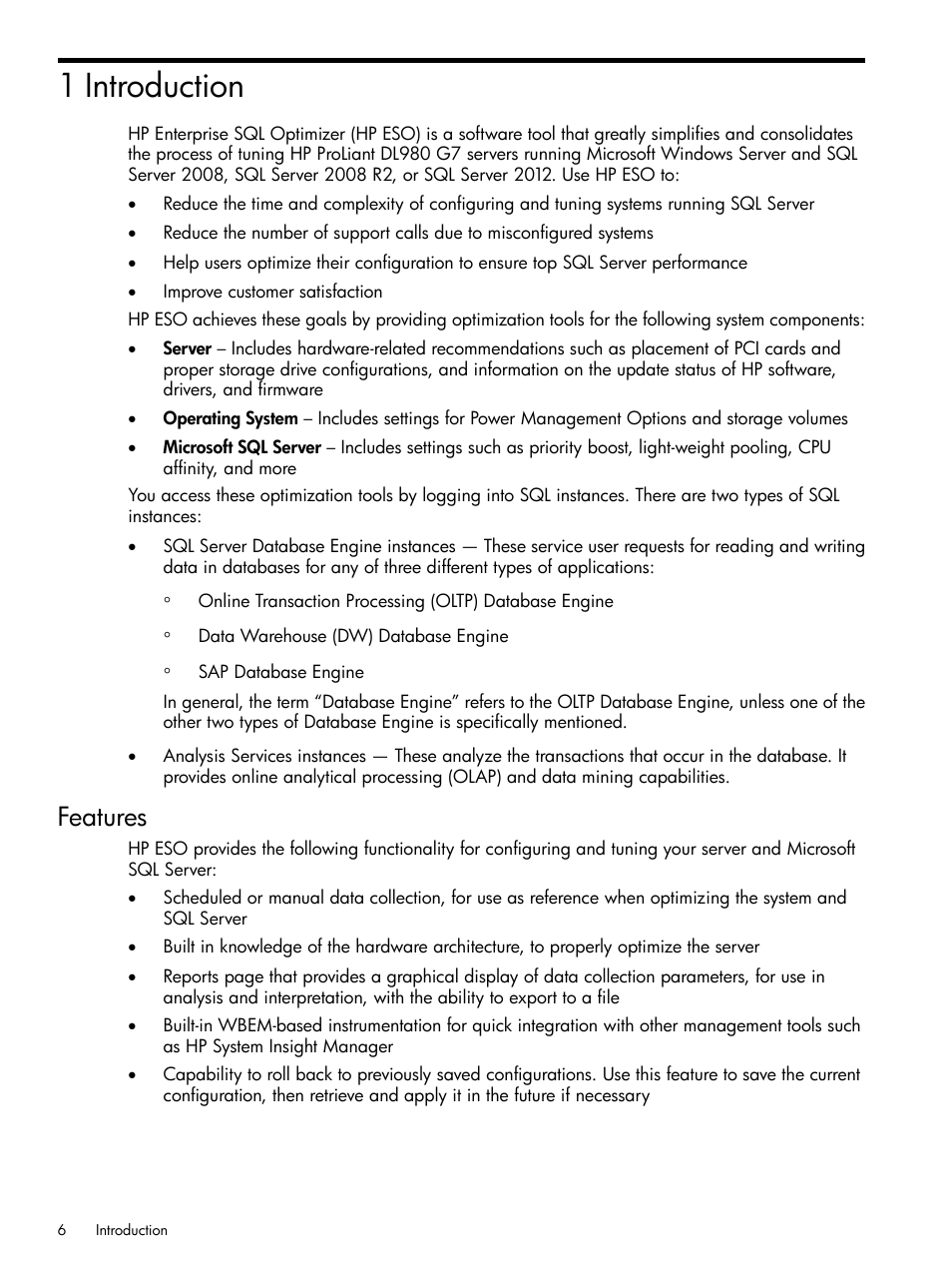 1 introduction, Features | HP ProLiant DL980 G7 Server User Manual | Page 6 / 57