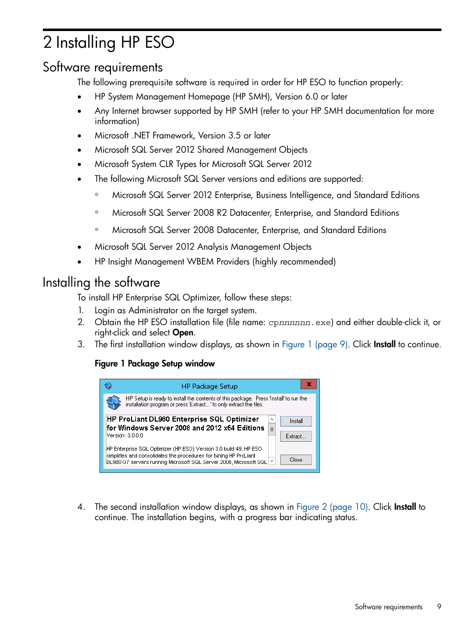 2 installing hp eso, Software requirements, Installing the software | Software requirements installing the software | HP ProLiant DL980 G7 Server User Manual | Page 9 / 57