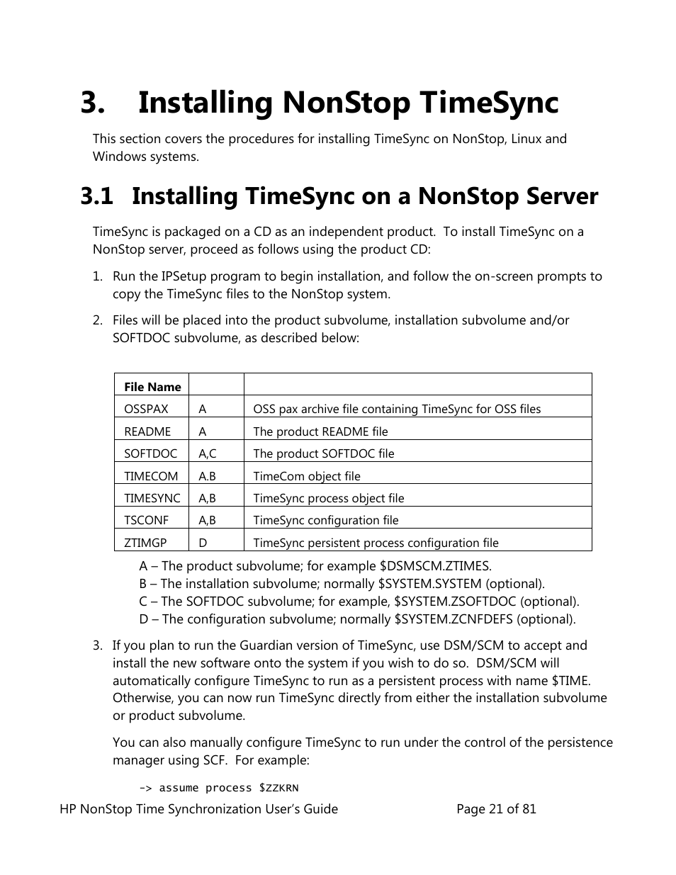 Installing nonstop timesync, Installing timesync on a nonstop server, 1 installing timesync on a nonstop server | HP NonStop G-Series User Manual | Page 21 / 81