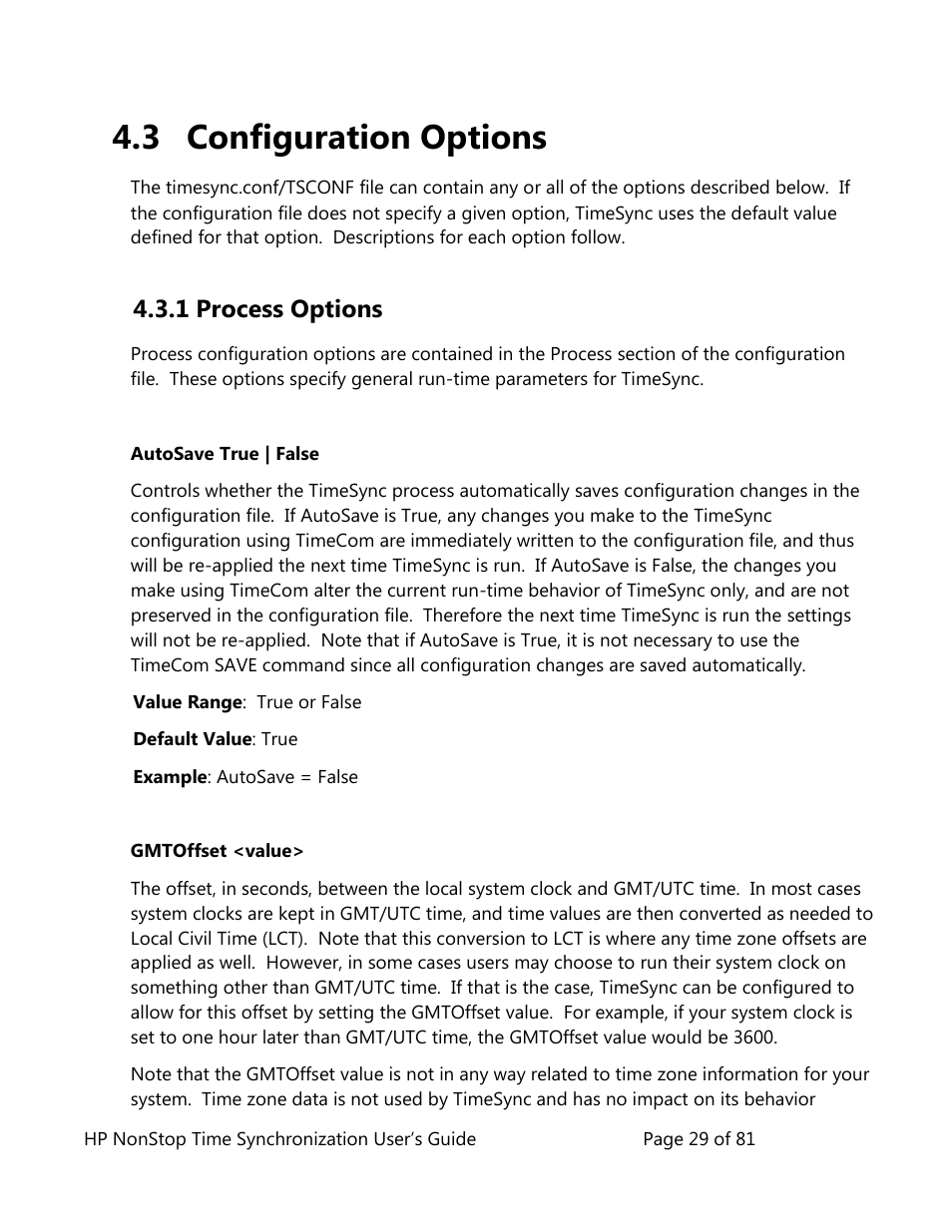 Configuration options, Process options, 3 configuration options | 1 process options | HP NonStop G-Series User Manual | Page 29 / 81