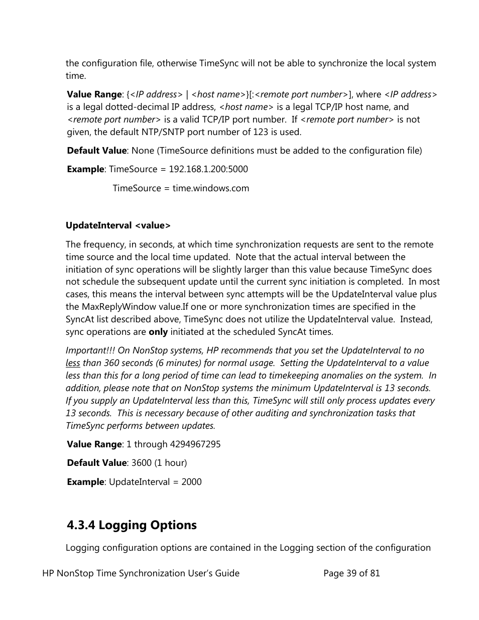 Logging options, 4 logging options | HP NonStop G-Series User Manual | Page 39 / 81