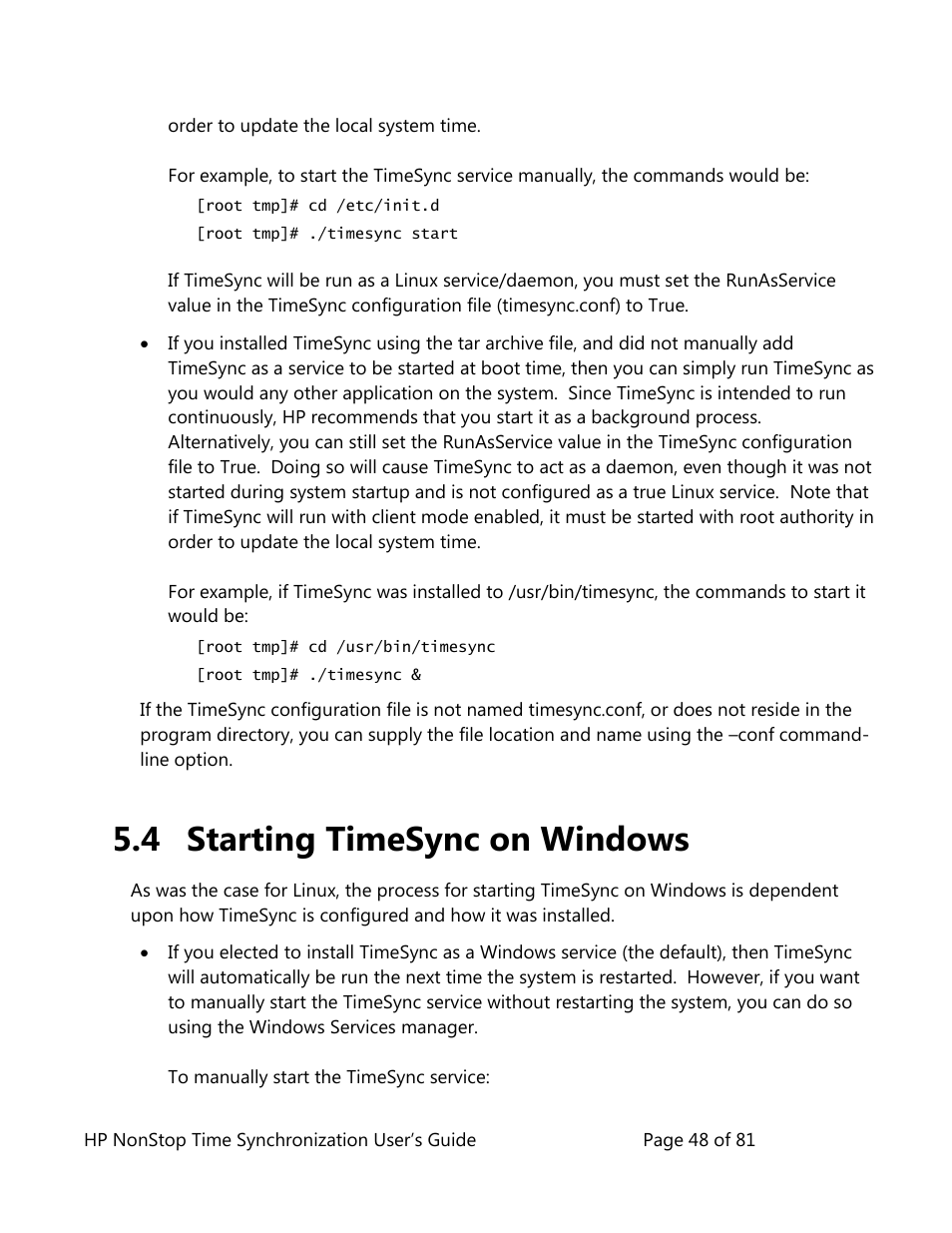 Starting timesync on windows, 4 starting timesync on windows | HP NonStop G-Series User Manual | Page 48 / 81