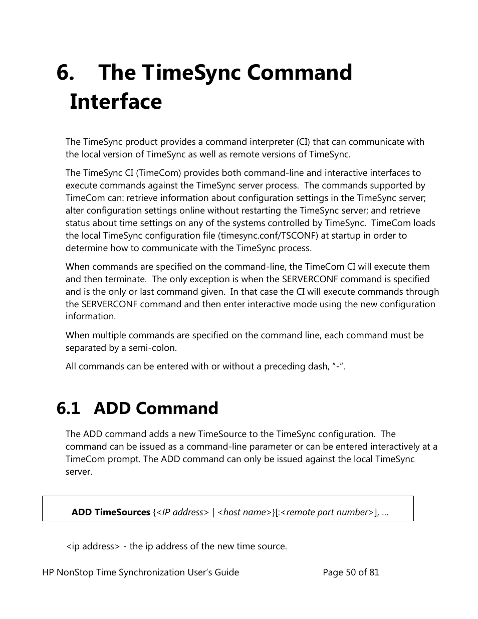 The timesync command interface, Add command, 1 add command | HP NonStop G-Series User Manual | Page 50 / 81