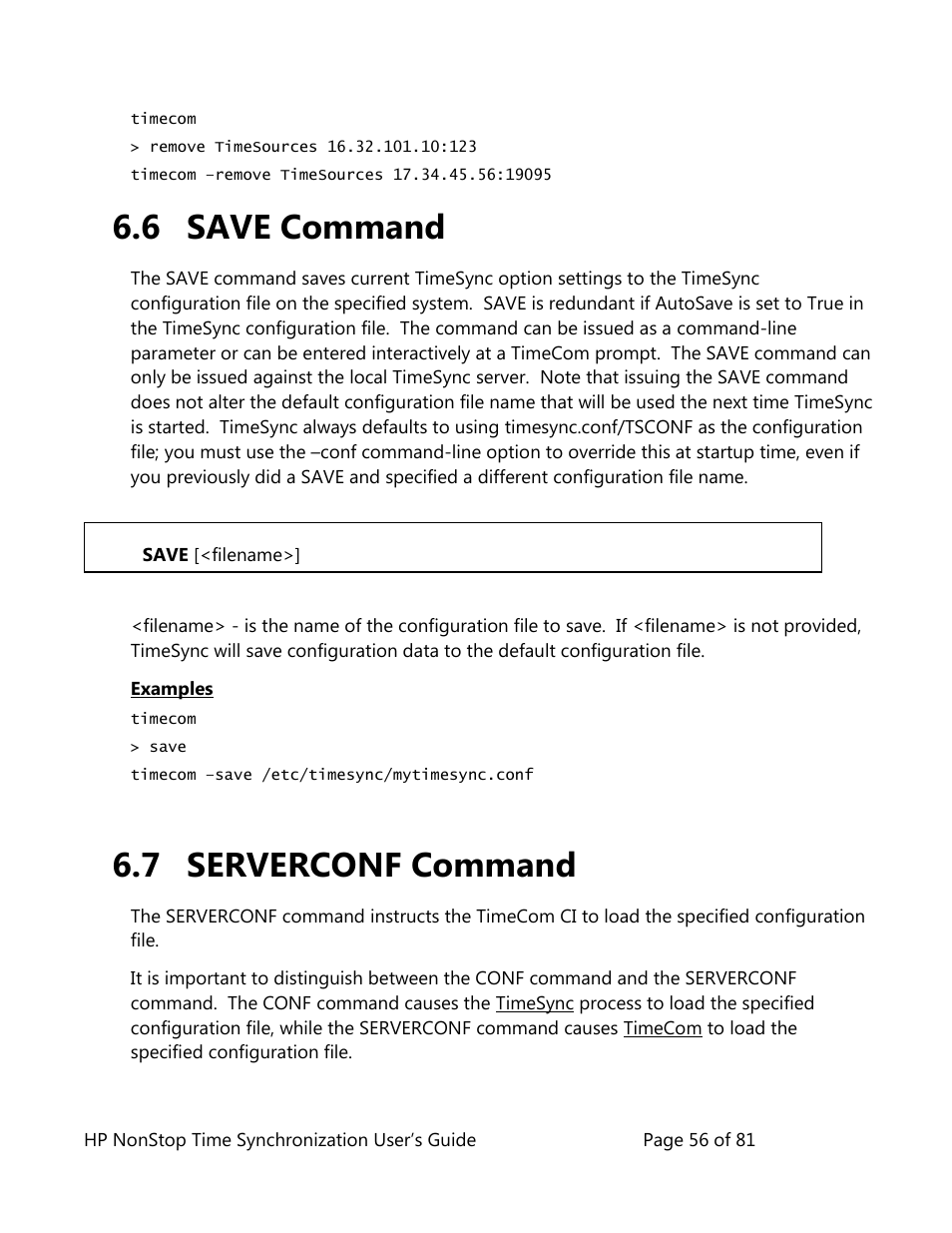 Save command, Serverconf command, 6 save command | 7 serverconf command | HP NonStop G-Series User Manual | Page 56 / 81