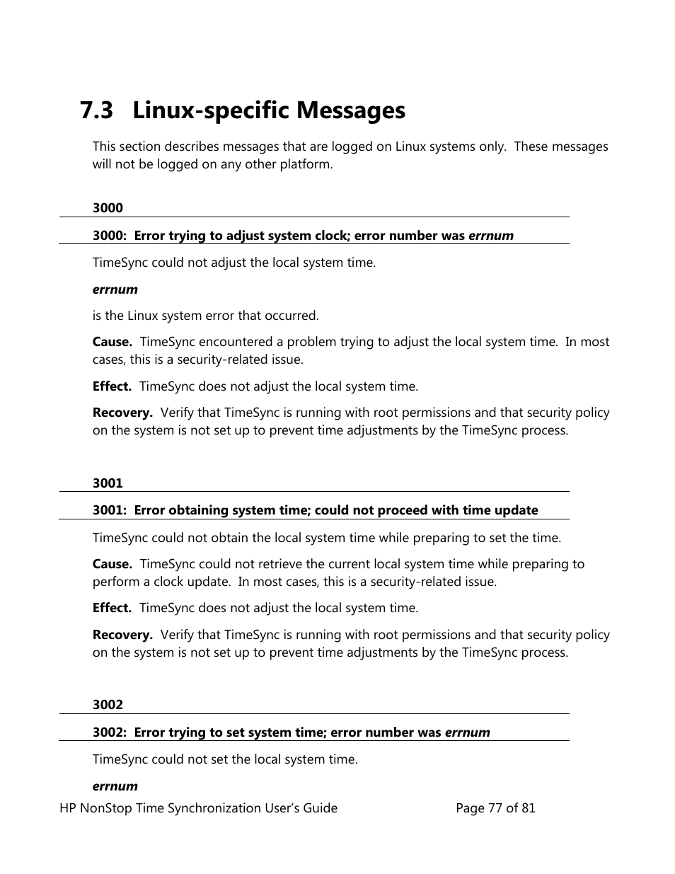 Linux-specific messages, 3 linux-specific messages | HP NonStop G-Series User Manual | Page 77 / 81