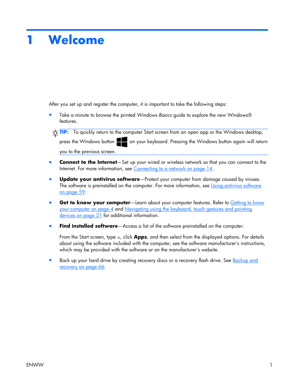 Welcome, 1 welcome | HP EliteBook Folio 1040 G1 Notebook PC User Manual | Page 11 / 101