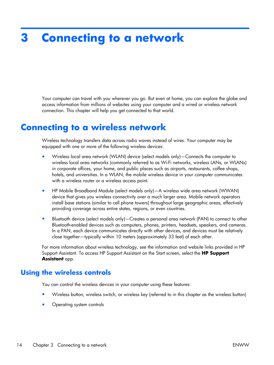 Connecting to a network, Connecting to a wireless network, Using the wireless controls | 3 connecting to a network | HP EliteBook Folio 1040 G1 Notebook PC User Manual | Page 24 / 101
