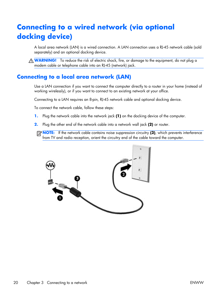 Connecting to a local area network (lan) | HP EliteBook Folio 1040 G1 Notebook PC User Manual | Page 30 / 101