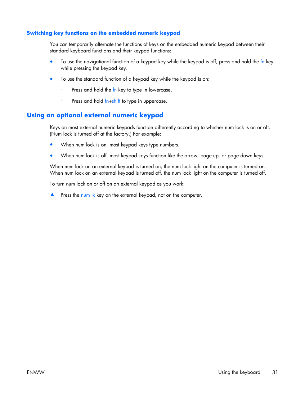 Using an optional external numeric keypad | HP EliteBook Folio 1040 G1 Notebook PC User Manual | Page 41 / 101