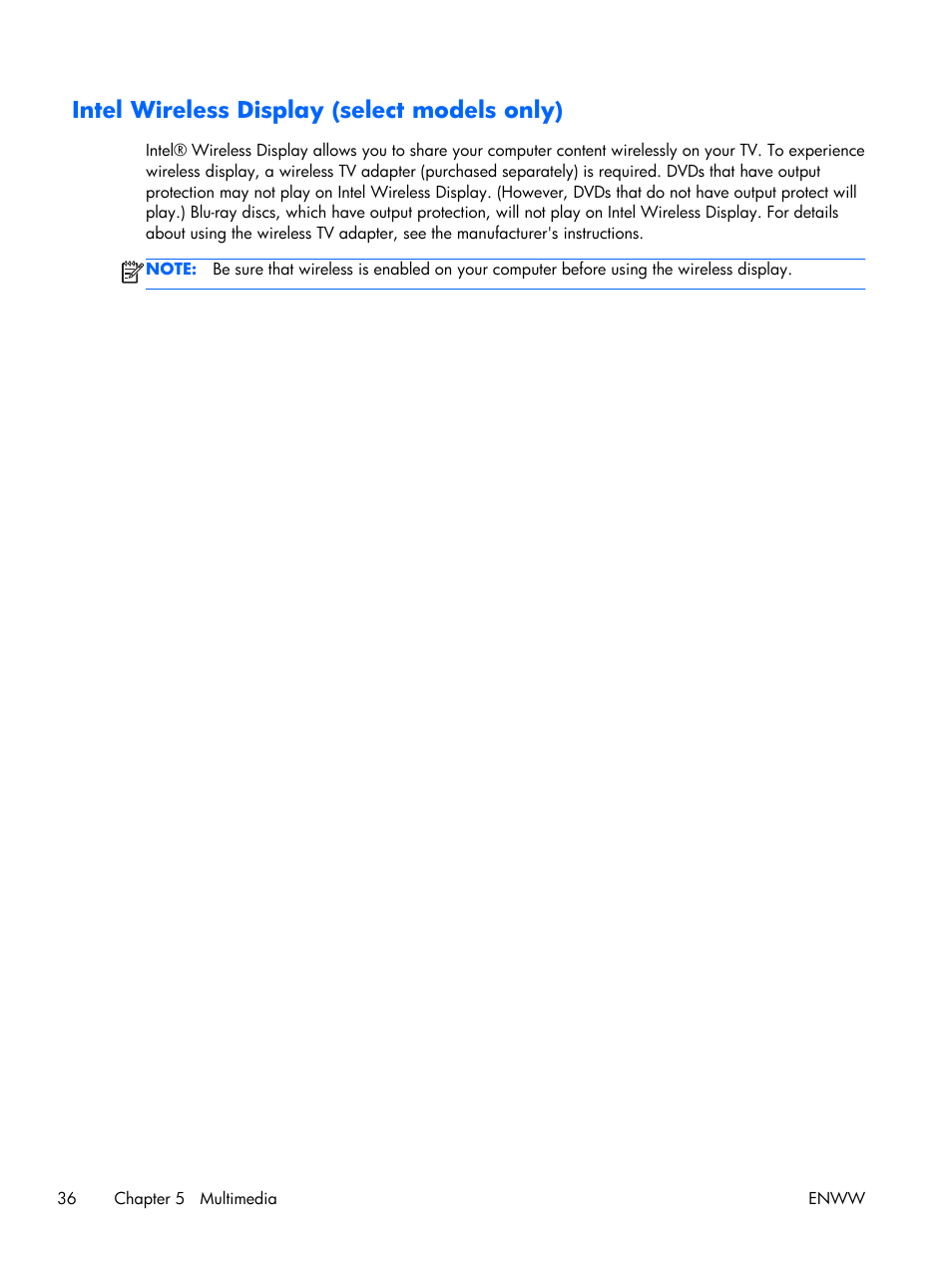 Intel wireless display (select models only) | HP EliteBook Folio 1040 G1 Notebook PC User Manual | Page 46 / 101