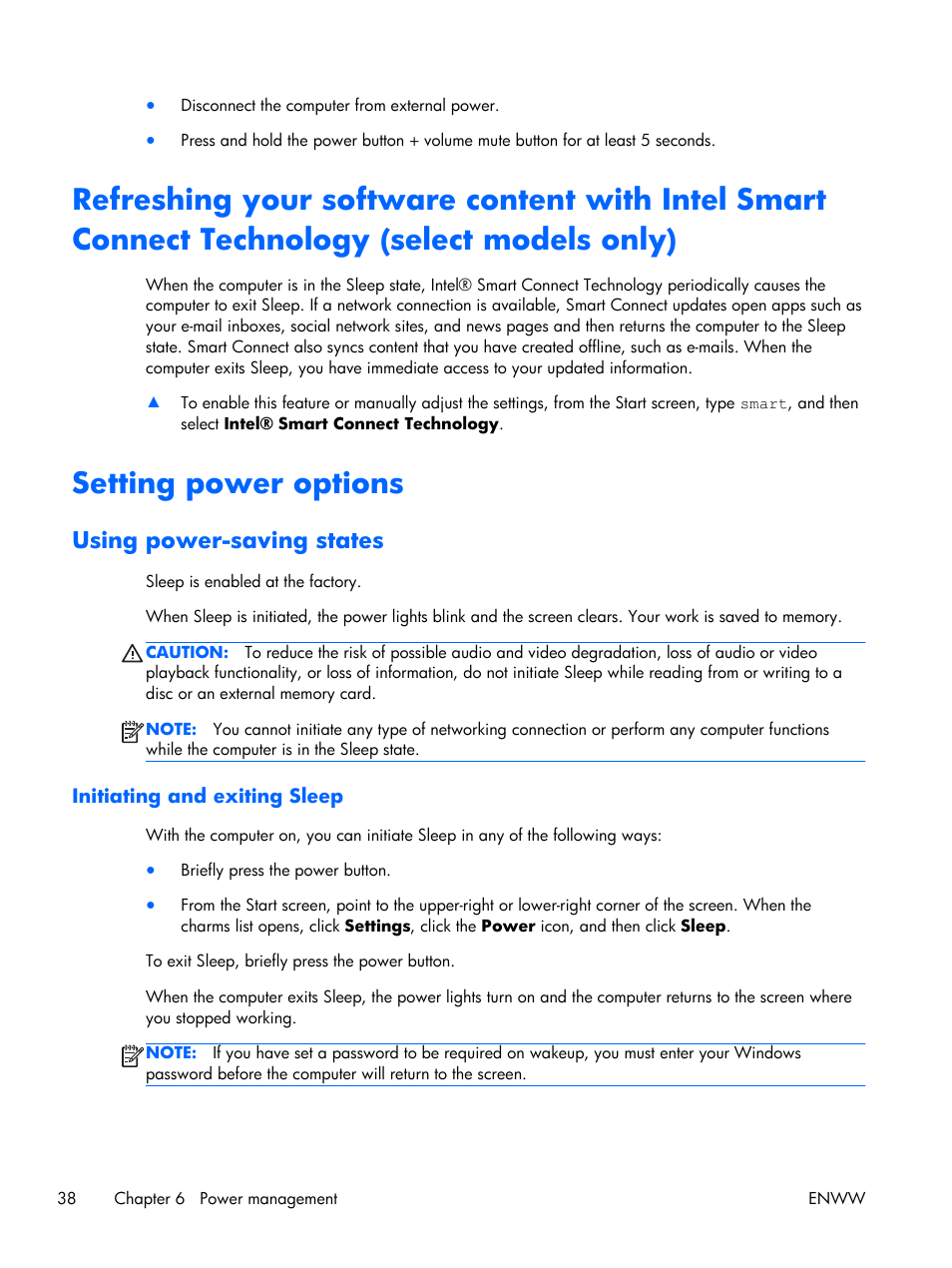 Setting power options, Using power-saving states, Initiating and exiting sleep | HP EliteBook Folio 1040 G1 Notebook PC User Manual | Page 48 / 101