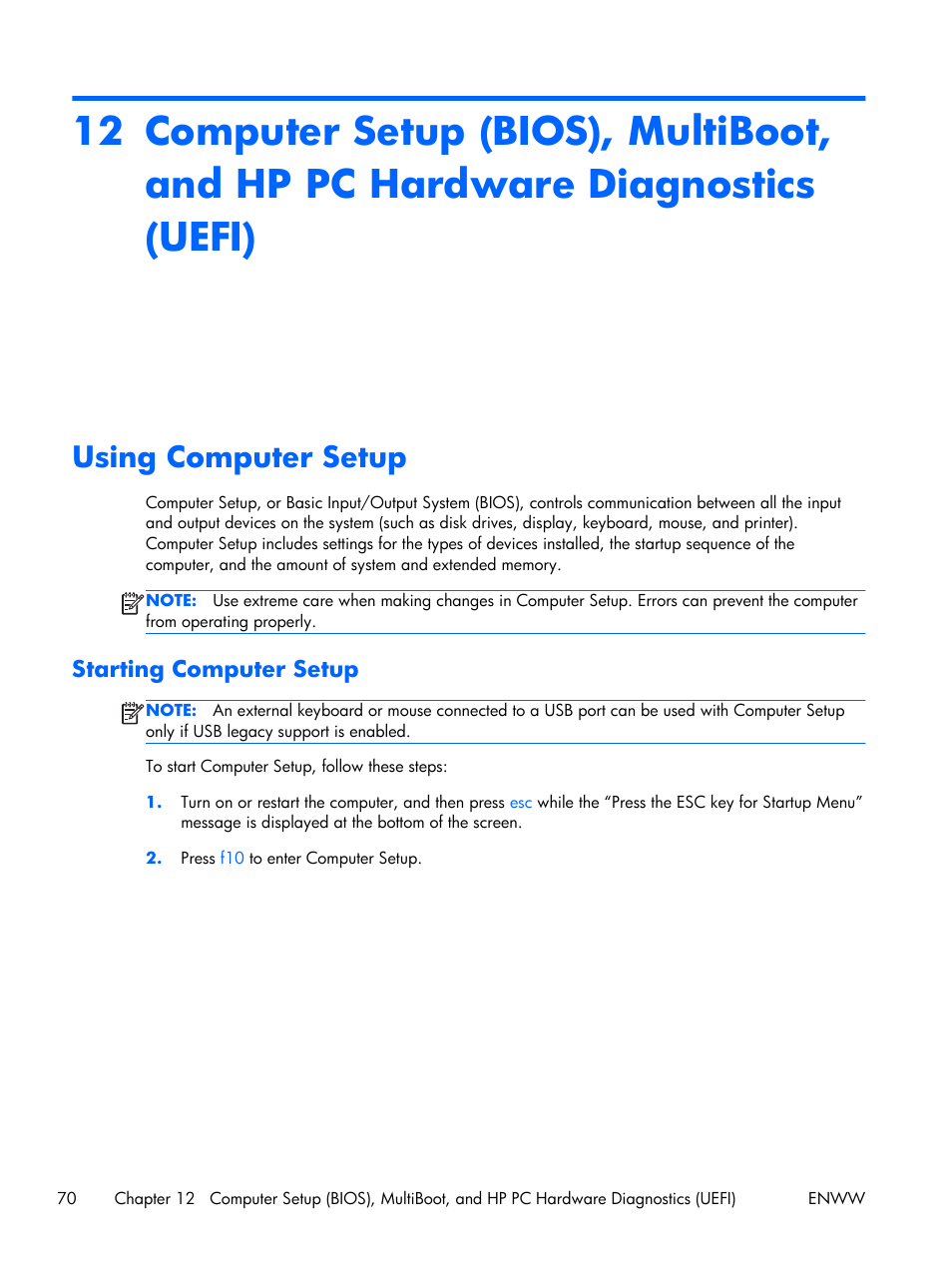 Using computer setup, Starting computer setup | HP EliteBook Folio 1040 G1 Notebook PC User Manual | Page 80 / 101