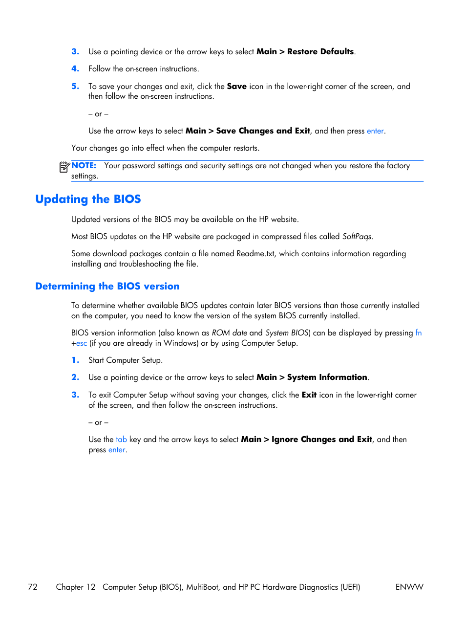 Updating the bios, Determining the bios version | HP EliteBook Folio 1040 G1 Notebook PC User Manual | Page 82 / 101