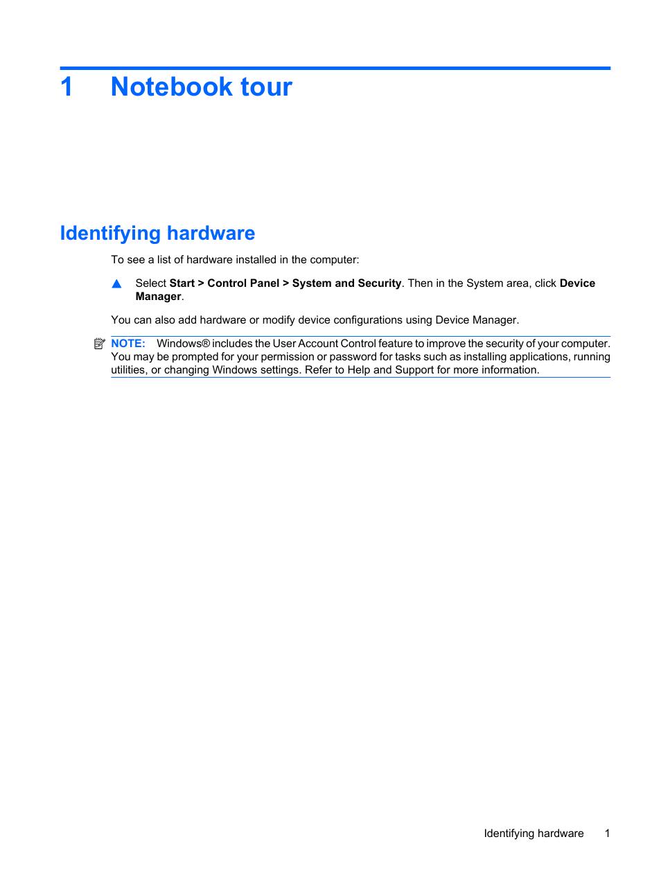 Notebook tour, Identifying hardware, 1 notebook tour | HP Envy 15-1002xx Notebook PC User Manual | Page 11 / 112