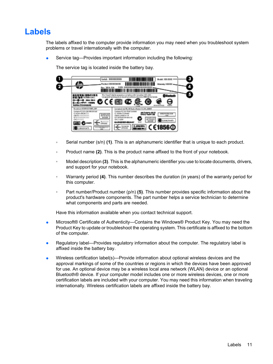 Labels | HP Envy 15-1002xx Notebook PC User Manual | Page 21 / 112