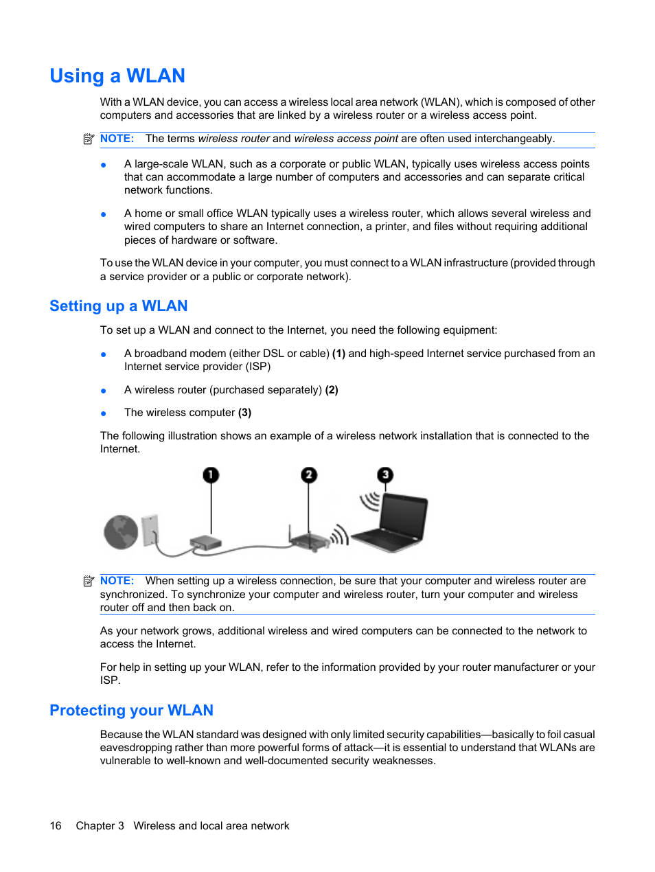 Using a wlan, Setting up a wlan, Protecting your wlan | Setting up a wlan protecting your wlan | HP Envy 15-1002xx Notebook PC User Manual | Page 26 / 112
