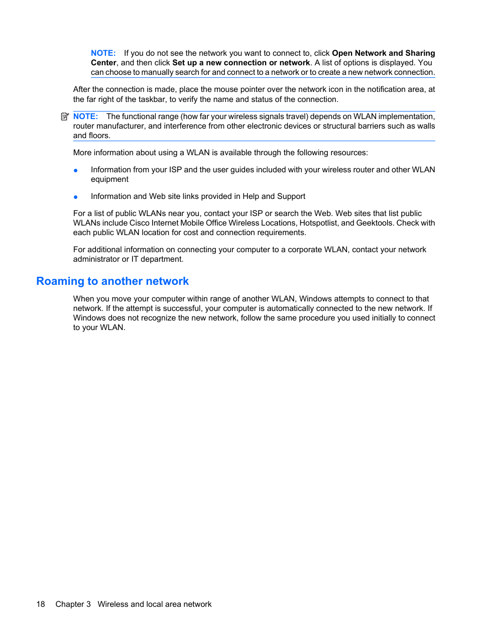 Roaming to another network | HP Envy 15-1002xx Notebook PC User Manual | Page 28 / 112