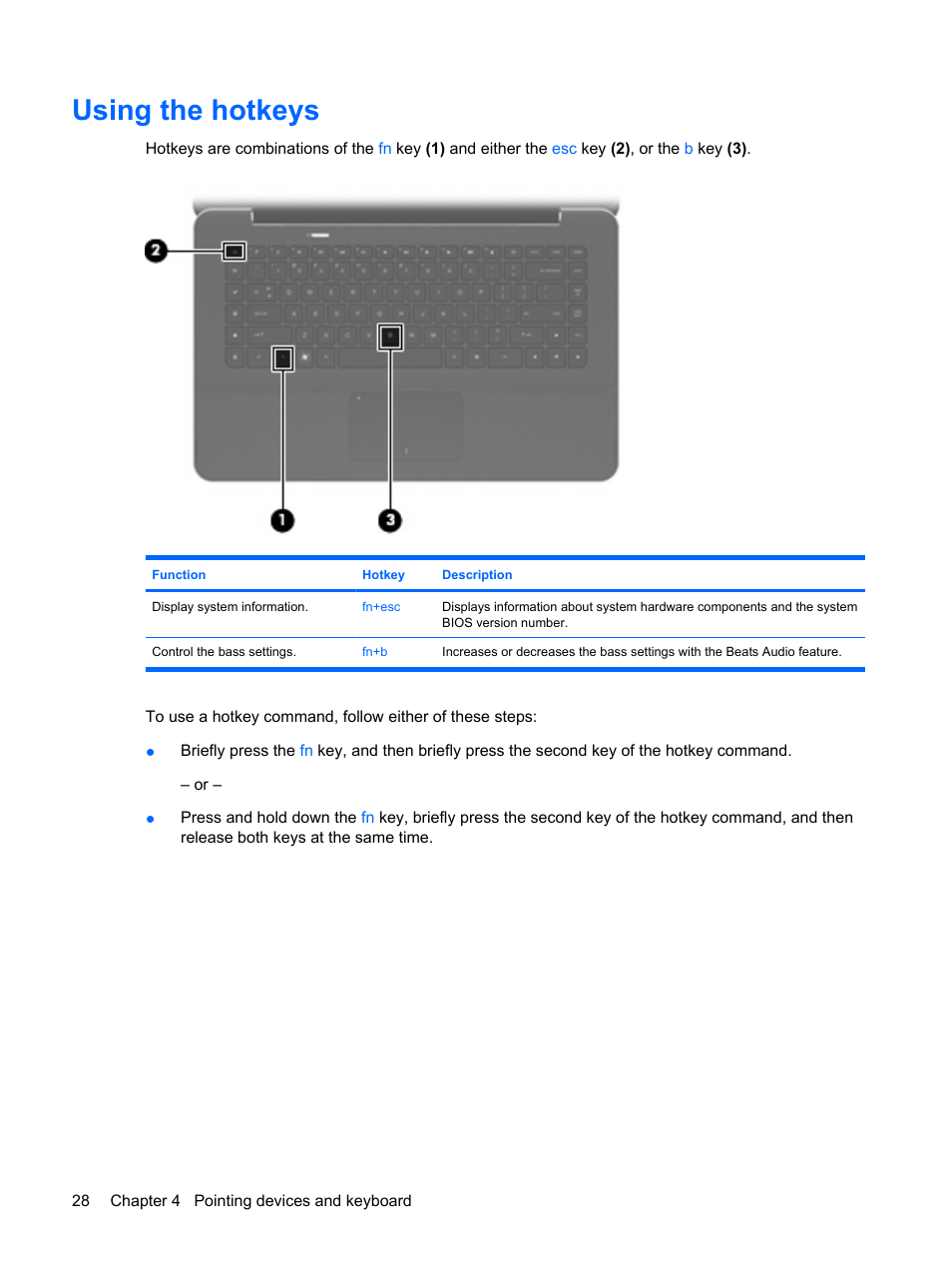 Using the hotkeys | HP Envy 15-1002xx Notebook PC User Manual | Page 38 / 112