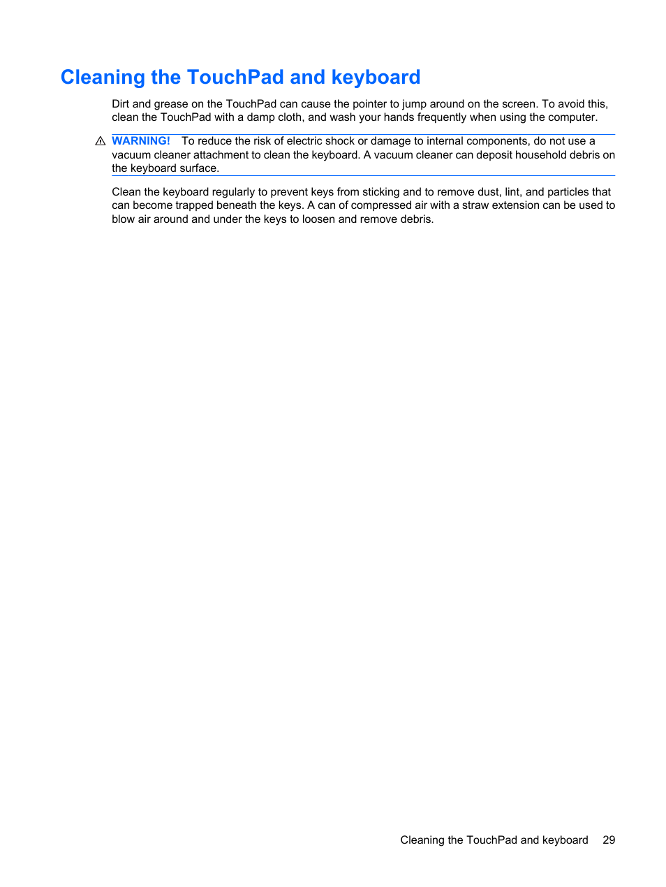 Cleaning the touchpad and keyboard | HP Envy 15-1002xx Notebook PC User Manual | Page 39 / 112