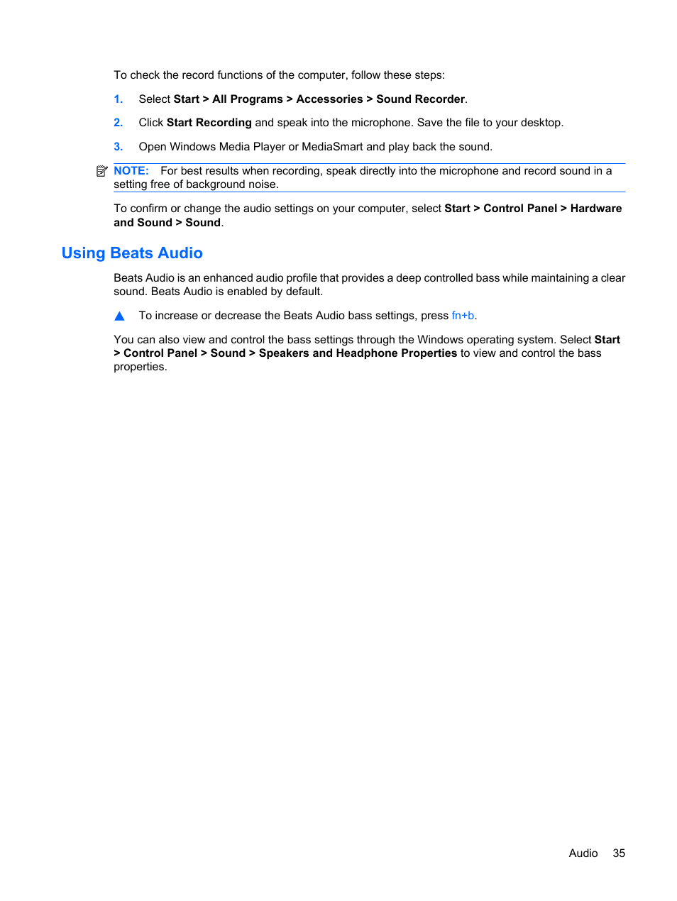 Using beats audio | HP Envy 15-1002xx Notebook PC User Manual | Page 45 / 112