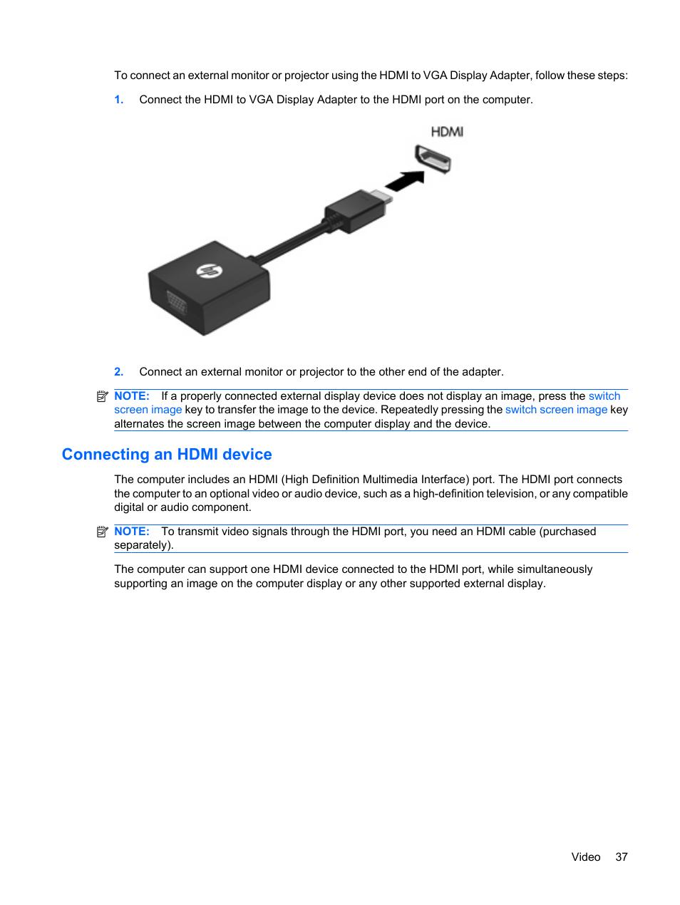 Connecting an hdmi device | HP Envy 15-1002xx Notebook PC User Manual | Page 47 / 112