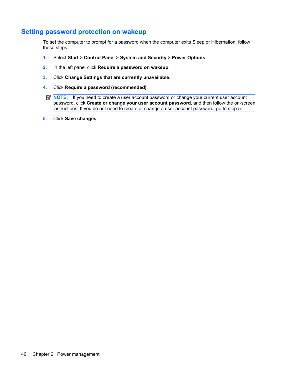 Setting password protection on wakeup | HP Envy 15-1002xx Notebook PC User Manual | Page 56 / 112