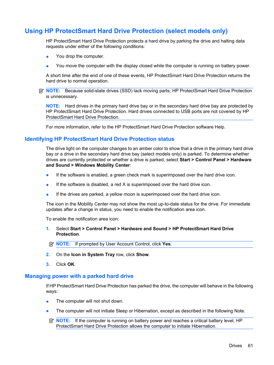 Managing power with a parked hard drive | HP Envy 15-1002xx Notebook PC User Manual | Page 71 / 112
