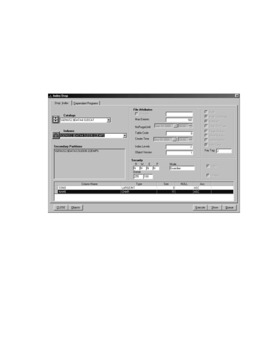 Dropping an index | HP NonStop G-Series User Manual | Page 200 / 262
