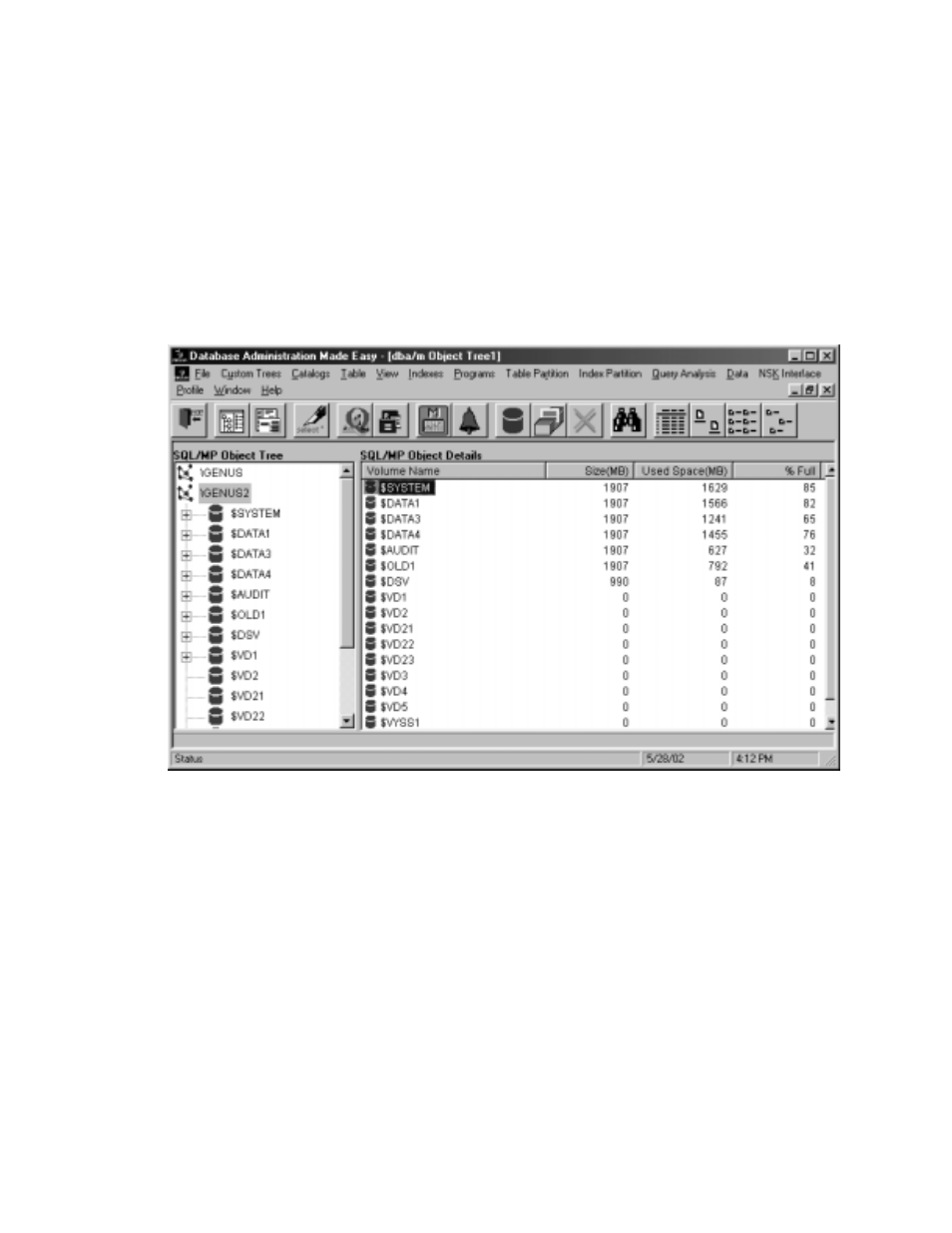 Chapter 2, Chapter 2. using the main window, Using dba/m database manager commands | HP NonStop G-Series User Manual | Page 25 / 262