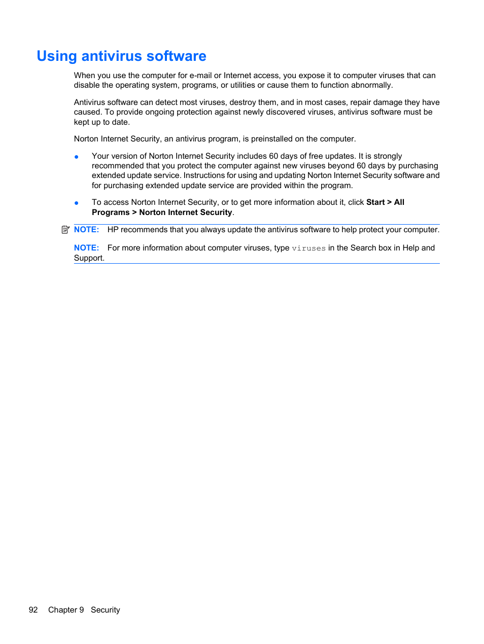 Using antivirus software | HP Compaq Presario CQ42-152TU Notebook PC User Manual | Page 102 / 124