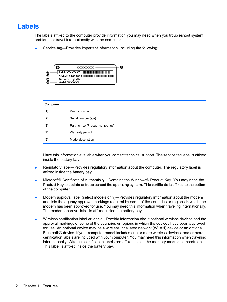 Labels | HP Compaq Presario CQ42-152TU Notebook PC User Manual | Page 22 / 124