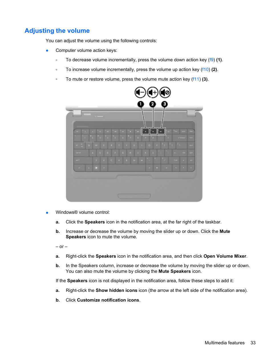 Adjusting the volume | HP Compaq Presario CQ42-152TU Notebook PC User Manual | Page 43 / 124