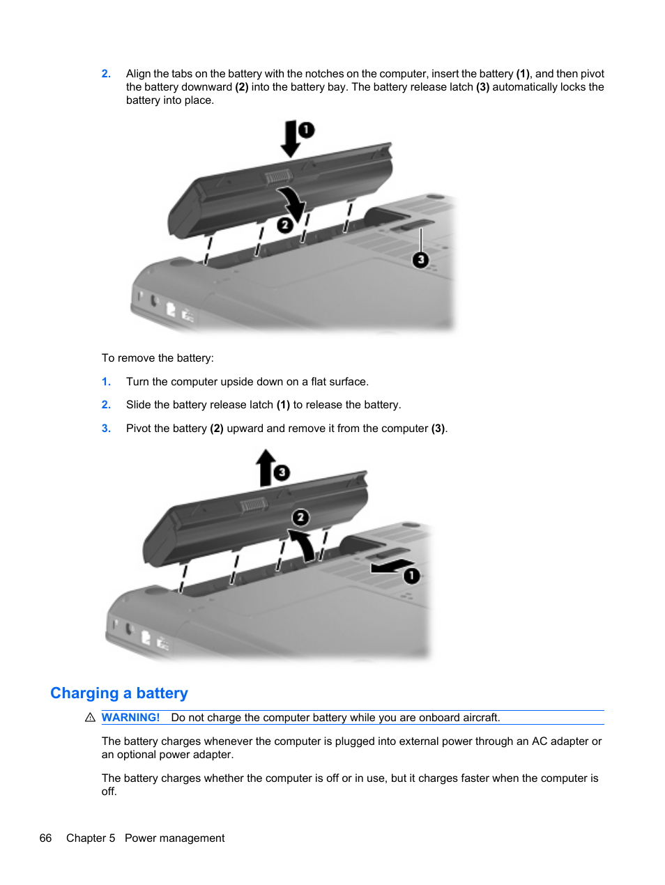 Charging a battery | HP Compaq Presario CQ42-152TU Notebook PC User Manual | Page 76 / 124