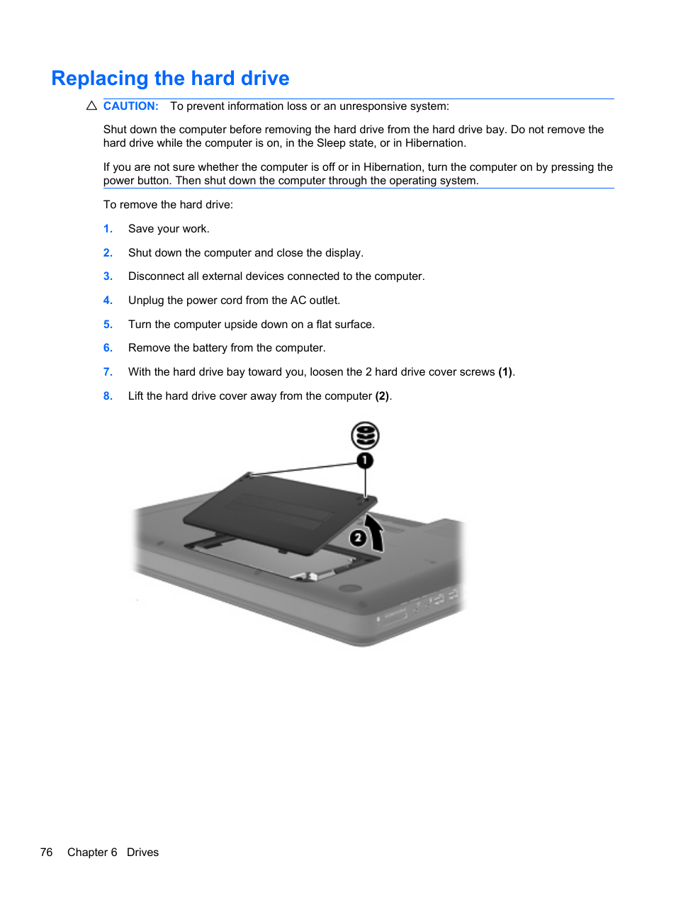 Replacing the hard drive | HP Compaq Presario CQ42-152TU Notebook PC User Manual | Page 86 / 124