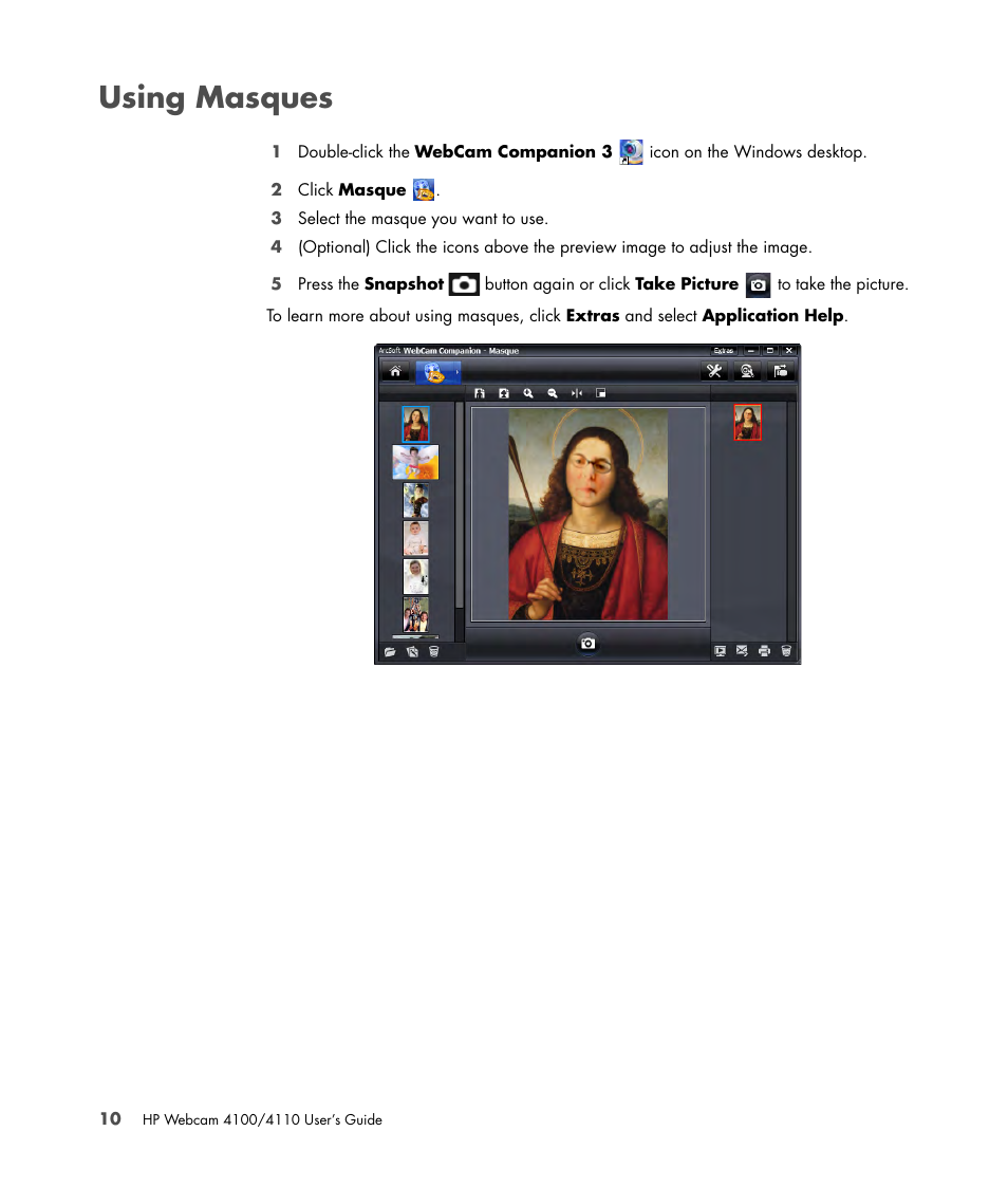 Using masques | HP HD-4110 Webcam User Manual | Page 14 / 22