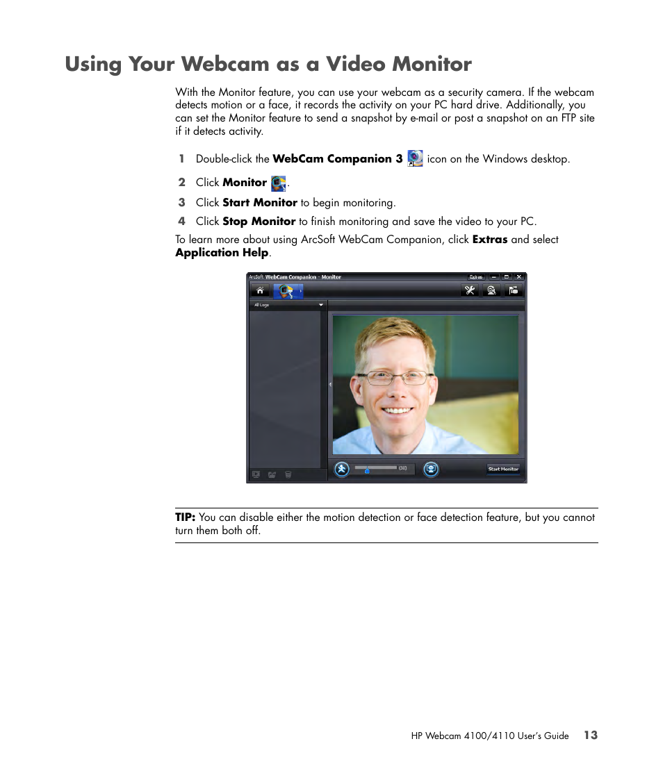 Using your webcam as a video monitor | HP HD-4110 Webcam User Manual | Page 17 / 22