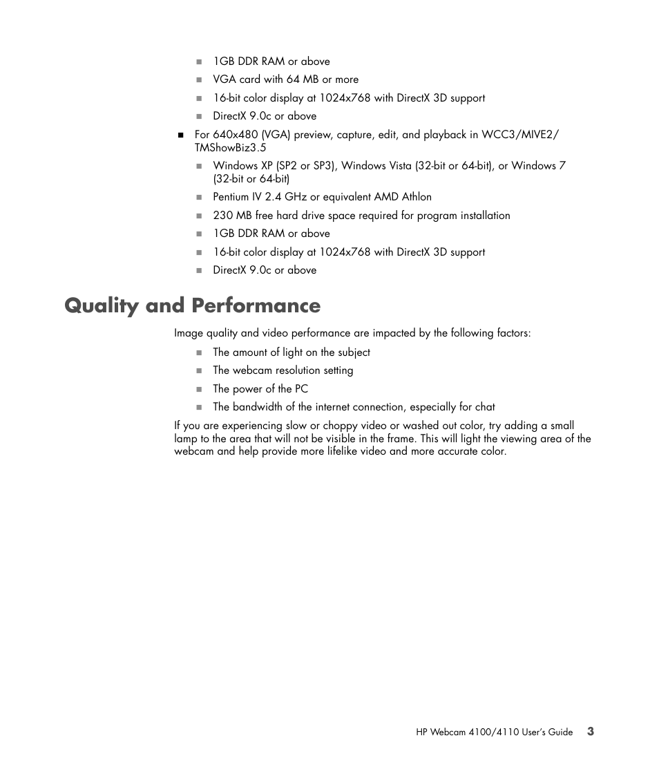 Quality and performance | HP HD-4110 Webcam User Manual | Page 7 / 22