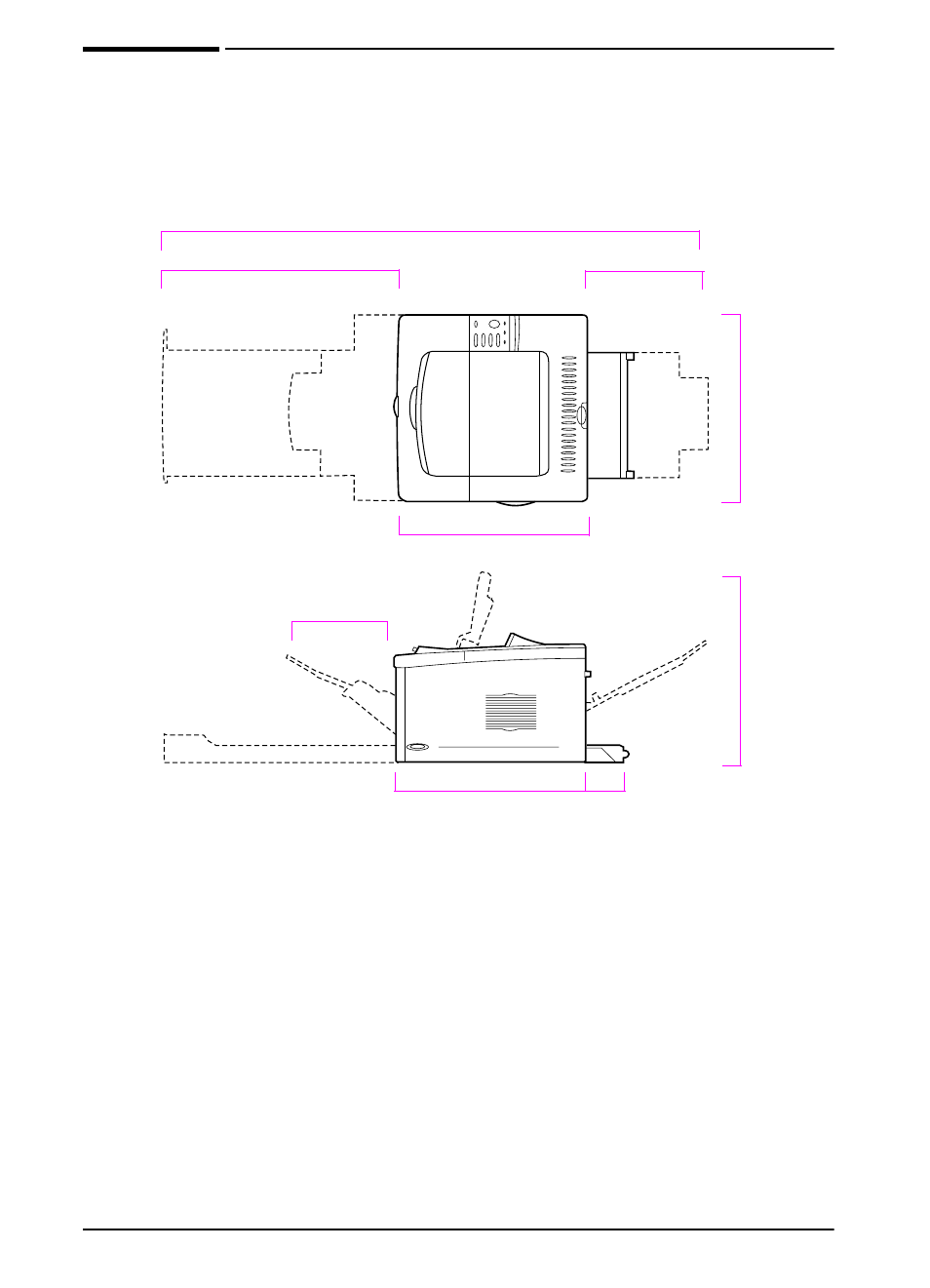 Printer specifications, Physical dimensions | HP LaserJet 5000 Printer series User Manual | Page 138 / 204