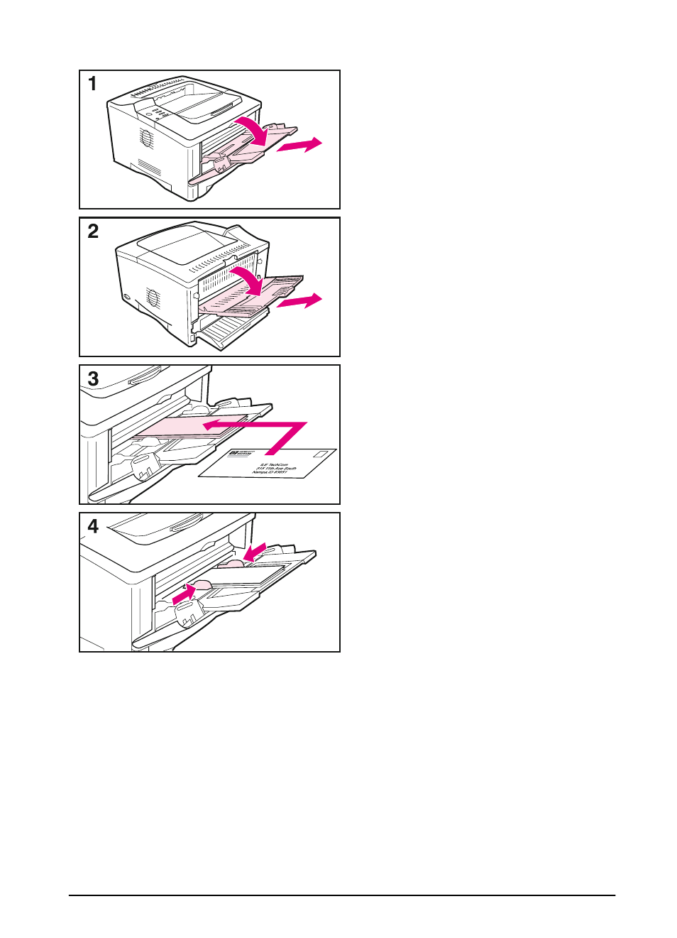 Loading envelopes in tray 1 | HP LaserJet 5000 Printer series User Manual | Page 55 / 204