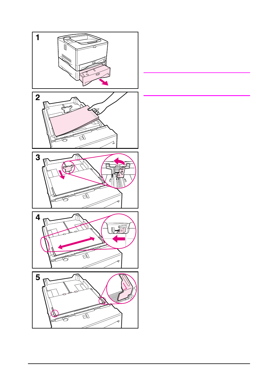 Loading custom-size paper in the 500-sheet tray | HP LaserJet 5000 Printer series User Manual | Page 63 / 204