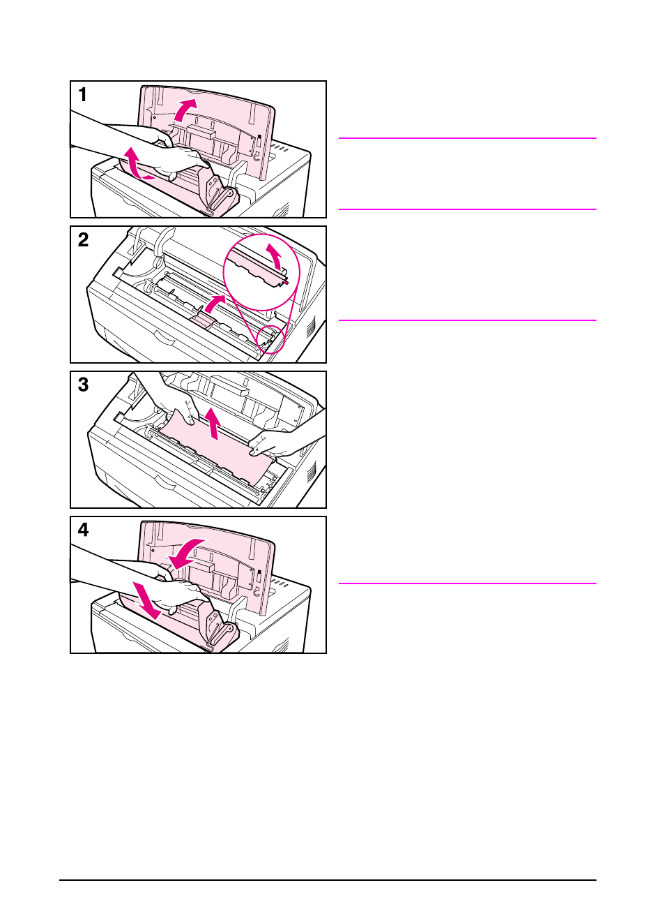 Clearing jams from the top cover area | HP LaserJet 5000 Printer series User Manual | Page 86 / 204