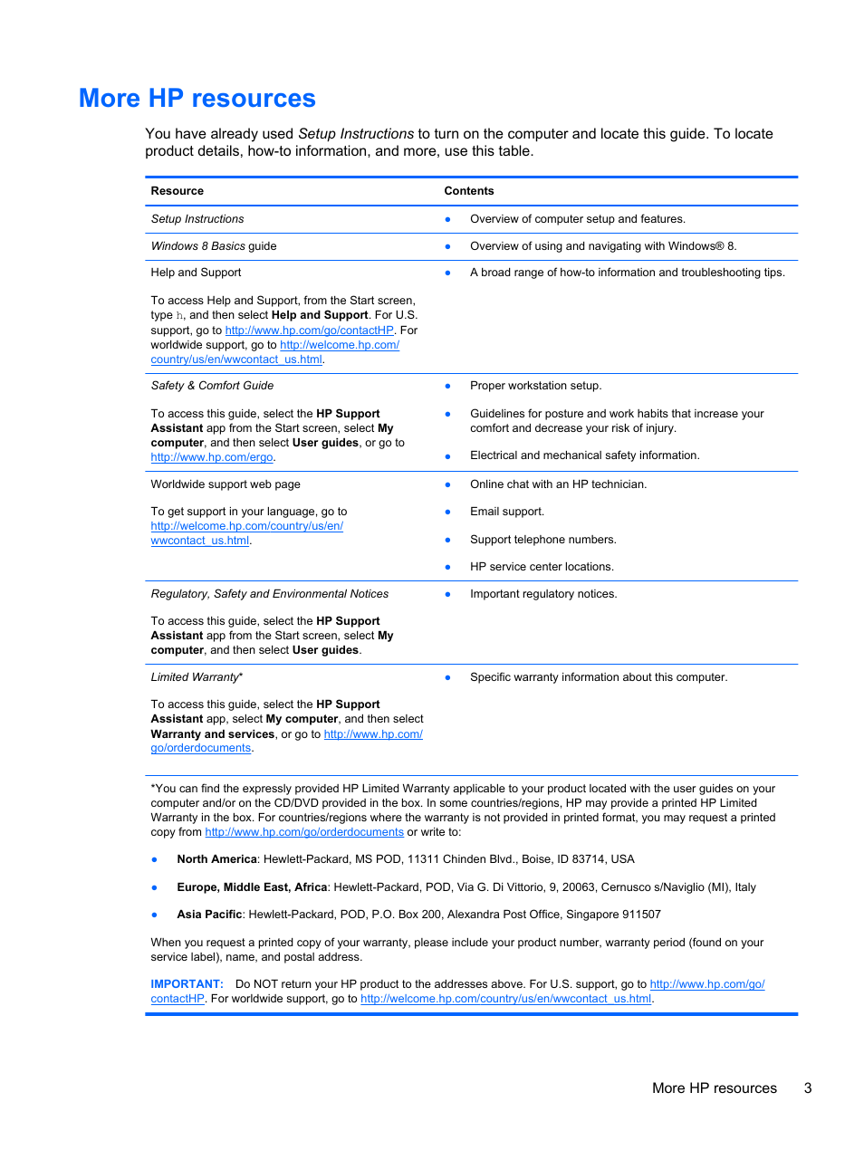 More hp resources, More hp resources 3 | HP Spectre Ultrabook 14-3210nr User Manual | Page 13 / 96