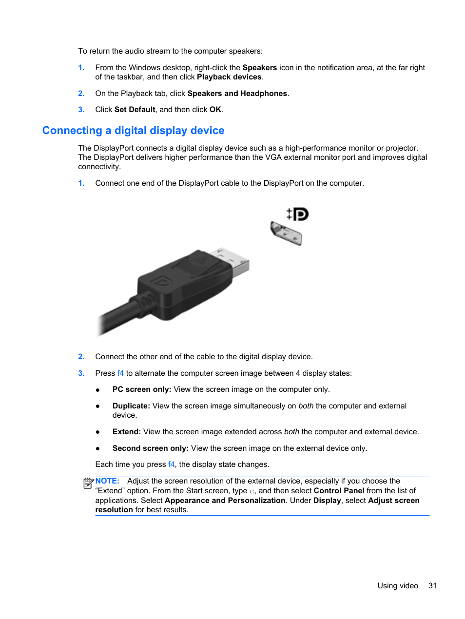 Connecting a digital display device | HP Spectre Ultrabook 14-3210nr User Manual | Page 41 / 96