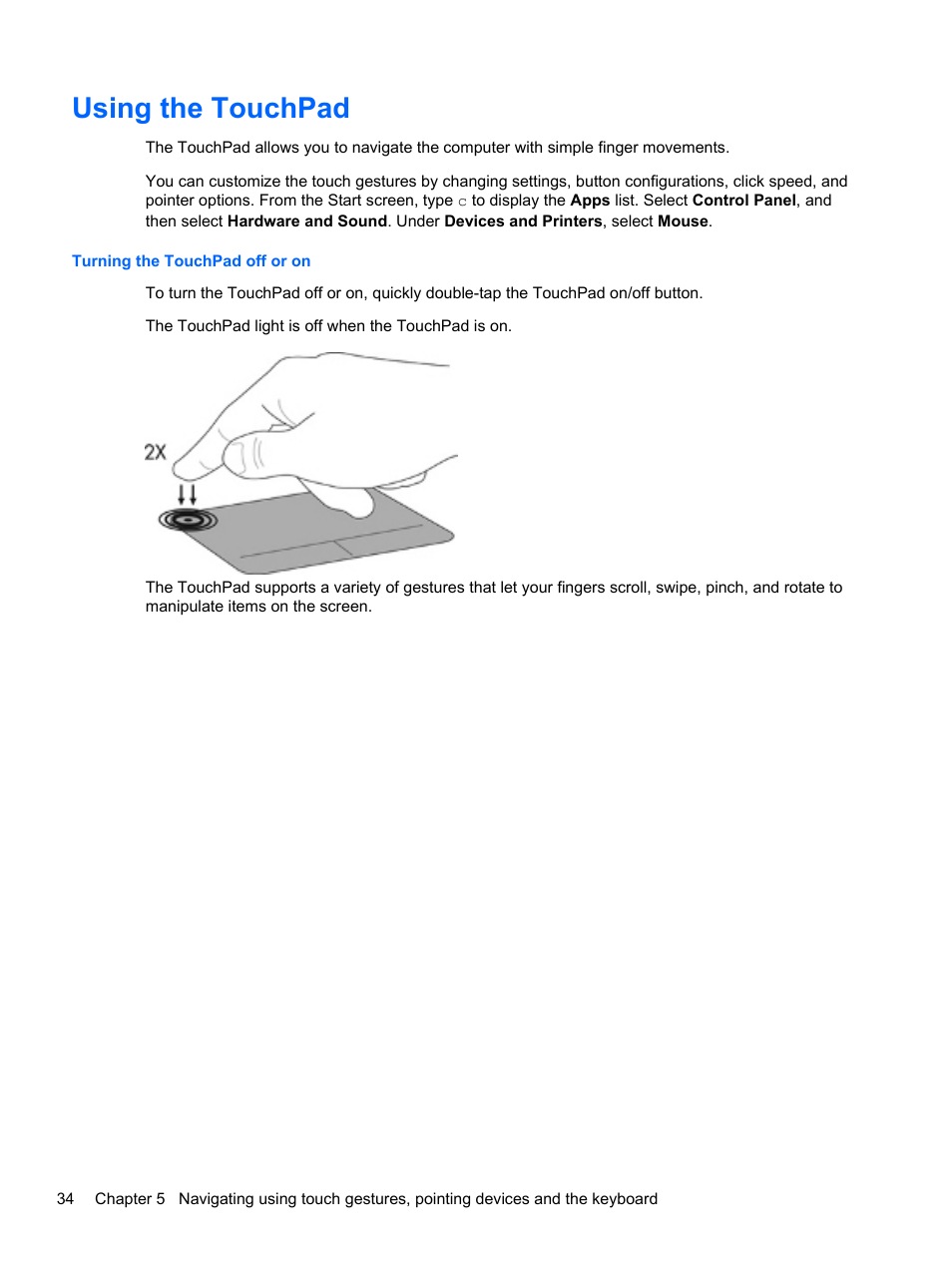 Using the touchpad | HP Spectre Ultrabook 14-3210nr User Manual | Page 44 / 96