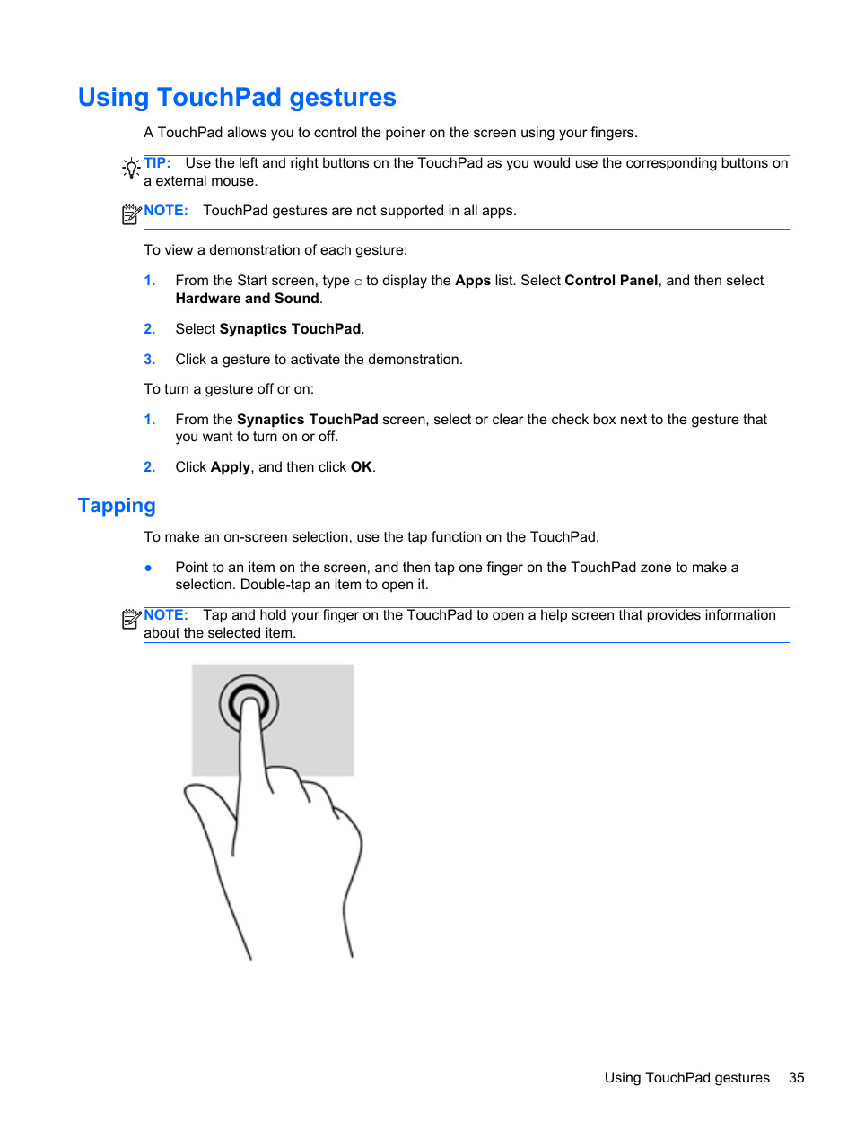 Using touchpad gestures, Tapping, Text. see | HP Spectre Ultrabook 14-3210nr User Manual | Page 45 / 96