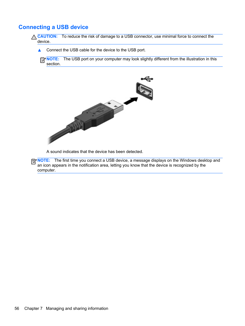 Connecting a usb device | HP Spectre Ultrabook 14-3210nr User Manual | Page 66 / 96