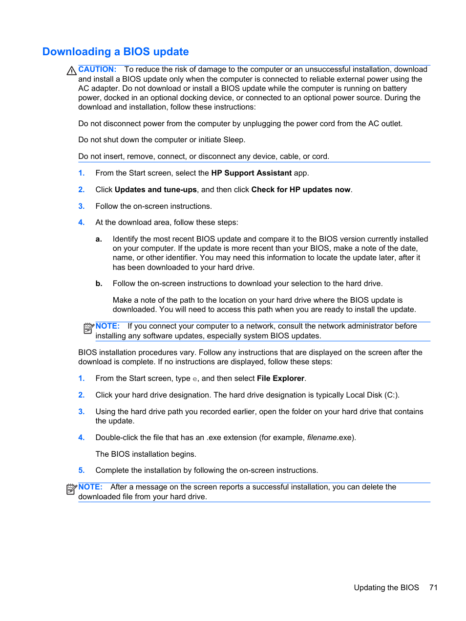 Downloading a bios update | HP Spectre Ultrabook 14-3210nr User Manual | Page 81 / 96